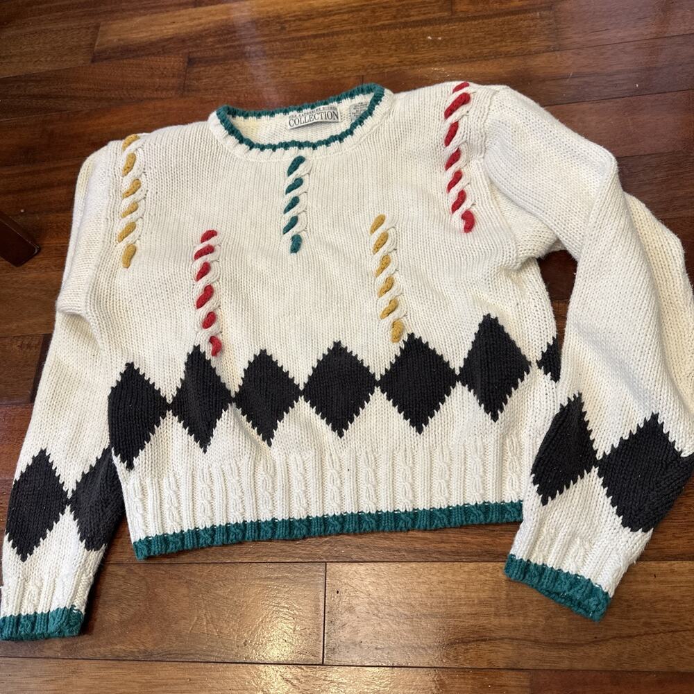 Fun Vintage 90s Katherine Bishop Retro Sweater Sz S Chunky Cable Knit Granny